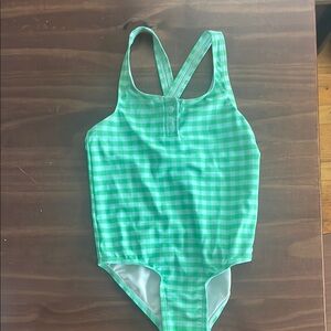 Old Navy Green and White One Piece Swimsuit Nautical Stripes